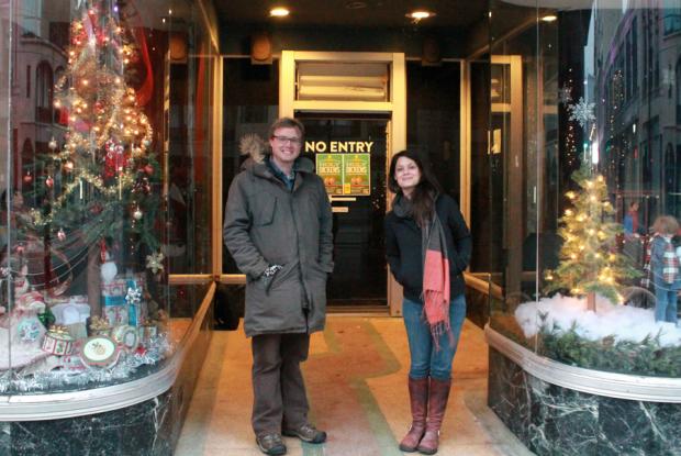 J.T. Rinker and Jax Deluca in front of Squeaky Wheel's&nbsp;new haunts in the Market Arcade building. Photo by Tina Dillman.&nbsp;
