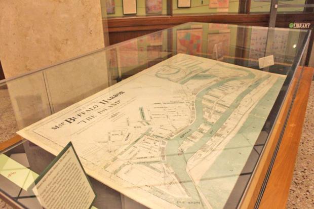 Maps of Buffalo harbor facilities at Buffalo’s Central Library.
