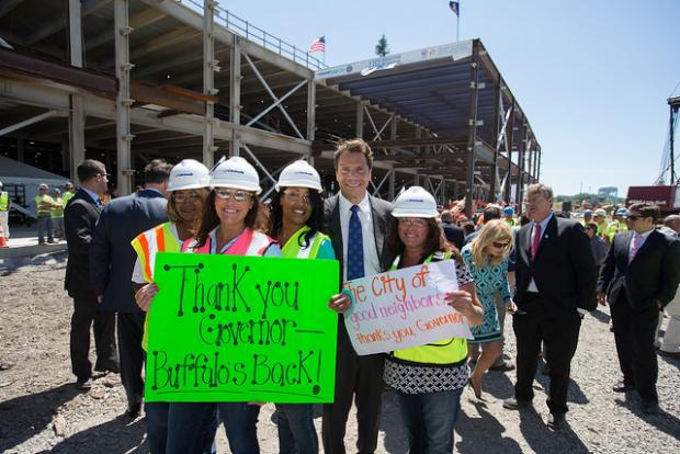 Construction workers at Solar City on August 4 (Governor Cuomo's office)
