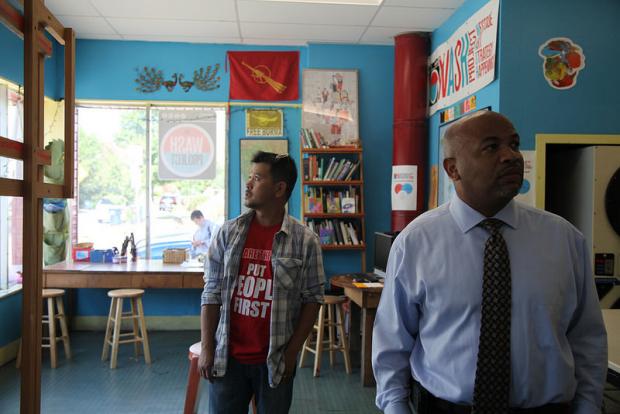 Speaker Heastie in the West Side's WASH Project with Zaw Win. Photos by Justin Sondel.&nbsp;
