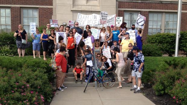 June 23: Protesters at&nbsp;the Buffalo Elementary School of Technology. Photo by Shane Meyer.
