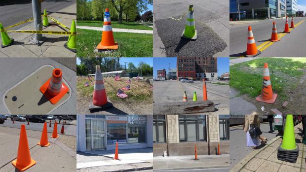 Safety cones documented in Erie, Niagara, and Wyoming Counties. Photos: Nancy J. Parisi
