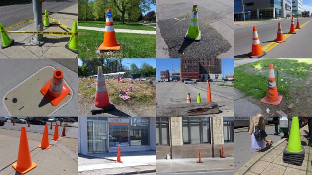 Safety cones documented in Erie, Niagara, and Wyoming Counties. Photos: Nancy J. Parisi
