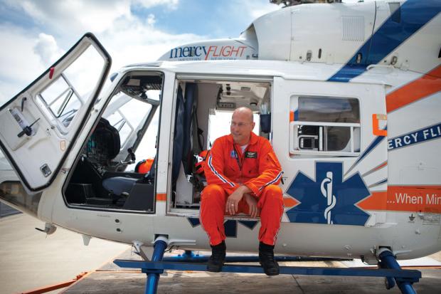 Marc H. Boies, director of flight operations, on board Mercy Flight 9.&nbsp;Photos&nbsp;by Sara Heidinger
