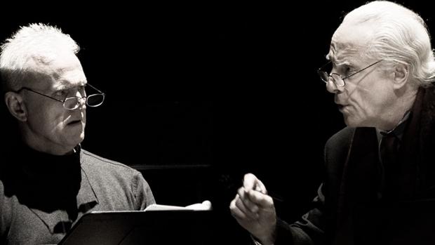 David Oliver as Croak and Vincent O'Neill as Words in Samuel Beckett's Words and Music, presented this Friday by A Musical Feast at the Burchfield Penney Art Center. Photo by Irene Haupt.
