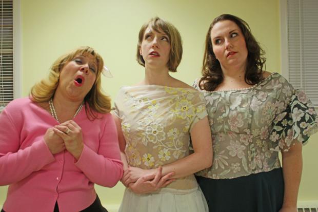 Amy Teal, Mary Kate von Lehn, and&nbsp;Rebecca Witty rehearsing for Buffalo Opera Unlimited's&nbsp;Cosi fan tutte. Photo by Bernardine de Mike.
