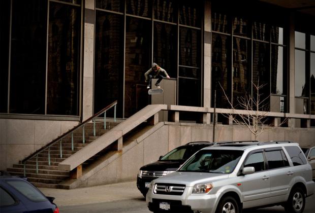 Dave Weaver skating Main Place Mall. Photo by Marcus Sears.
