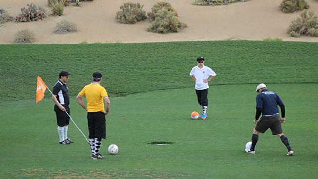 Players on the 18th hole of the Las Vegas Footgolf course. [Wikipedia Commons]
