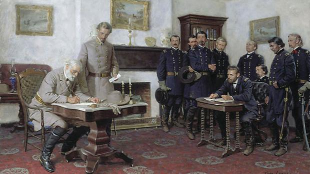 Surrender at Appomattox by&nbsp;Tom Lovell.
