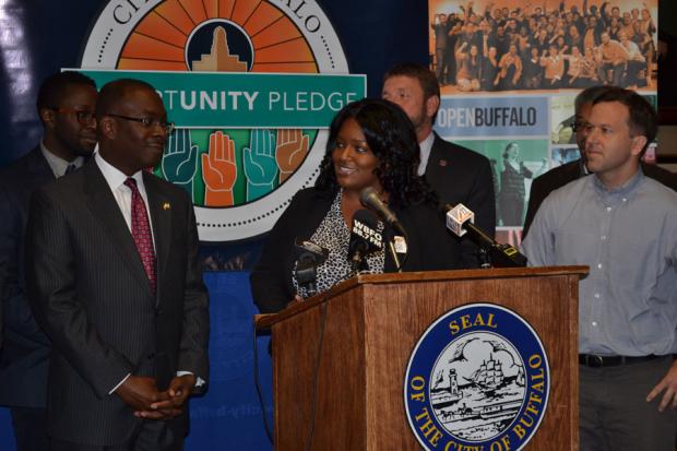 Mayor Brown, Franchelle Hart, and Aaron Bartley.
