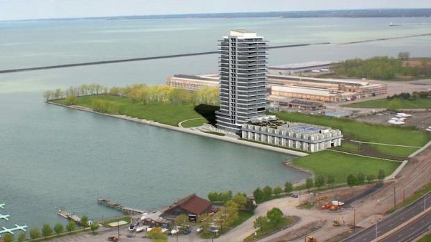 A rendering by Trautman Associates of Queen City Landing LLC's proposed 23-story tower on the fomrer Freezer Queen site on Buffalo's Outer Harbor.

