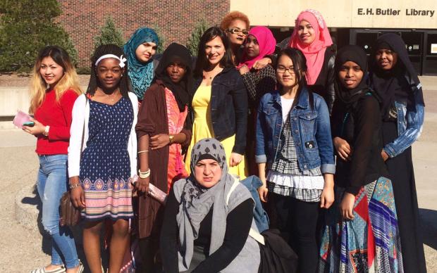 Melissa Meola Shanahan (in yellow) and her Lafayette High School international students.
