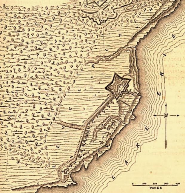 "Siege and Defence of Fort Erie,"&nbsp;map from Benson J. Lossing in The Pictorial Field-book of the War of 1812, circa 1870.
