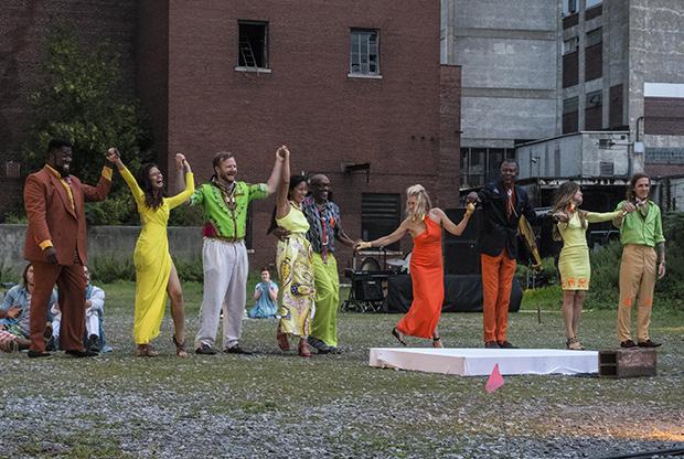 Scene from The Gathering, Torn Space Theater's production at Silo City.
