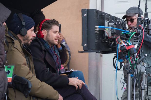 Director of photography Matthew Quinn and director Jon Abrahams monitor the action on the set of Clover, which wrapped a month of shooting in Buffalo last week. Photo courtesy of the filmmakers.
