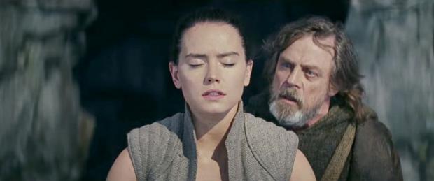 Daisy Ridley and Mark Hamill in The Last Jedi.
