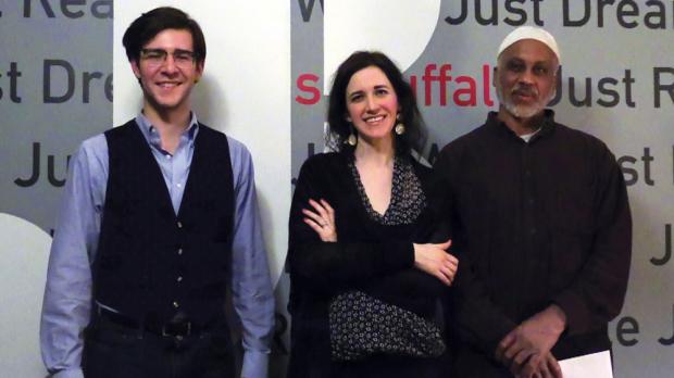 Judge's Prize winner Aidan Ryan, contest judge Janet McNally, and Audience Prize winner Khalil Ihsan Nieves.
