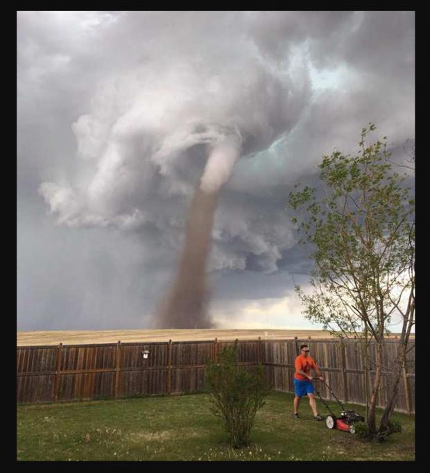 Ever get that feeling that everything is normal? It is not. Photo by Cecillia Wessels of her husband Theunis Wessels -last week in Three Hills, Alberta, Canada. (Now known as "Two Hills")
