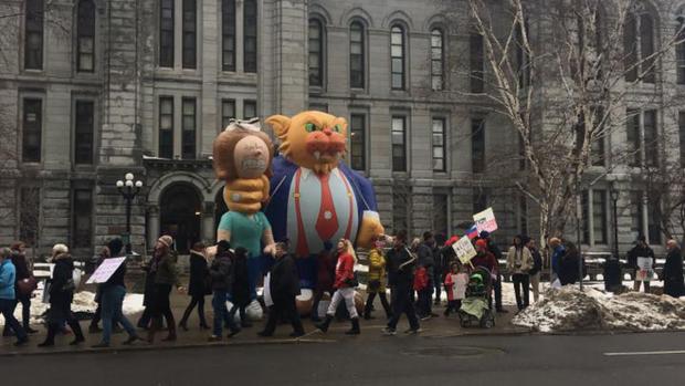 Protestors at Chris Collins's press event at Erie County Hall on March 18.
