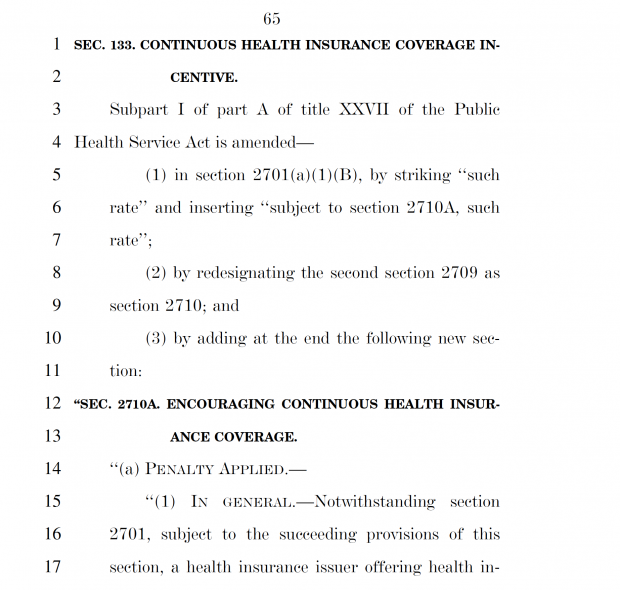 Page 65 of HR 1626, the American Health Care Act: The nearly bill is 128 pages with
very little prose, just references and amendments—changes in wording and
punctuation—to other bills.
