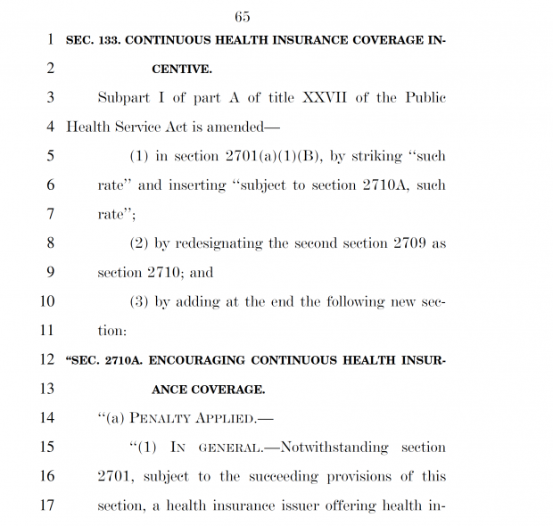 Page 65 of HR 1626, the American Health Care Act: The nearly bill is 128 pages with
very little prose, just references and amendments—changes in wording and
punctuation—to other bills.
