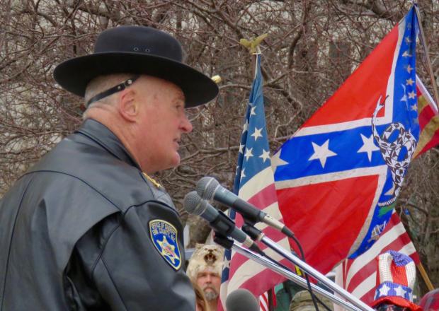 Erie County Sheriff Tim Howard at the "Spirit of America" rally in Niagara Square on April 1. Photo by Jay Burney.
