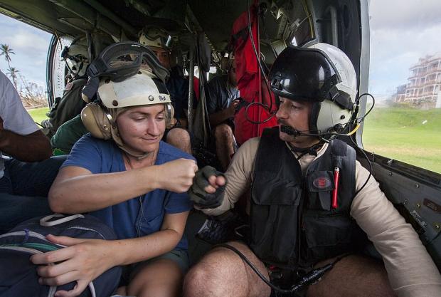 A US serviceman assisting in the evacuation of Dominica in advance of Hurricane Maria on September 24.&nbsp;
