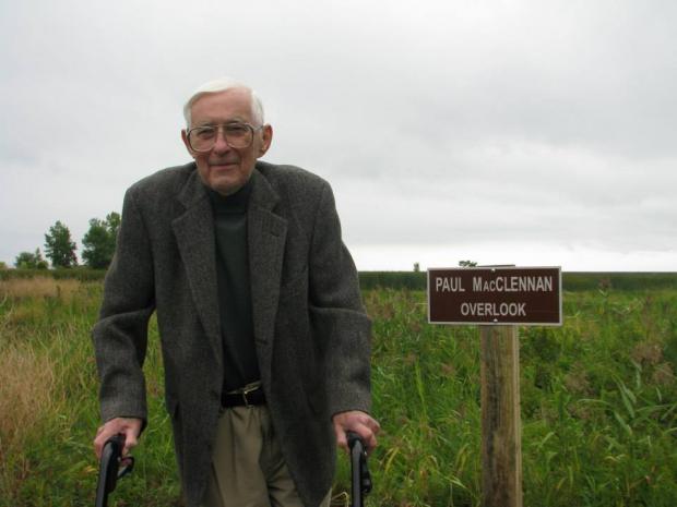 Paul MacClennan at the Paul MacClennan Overlook, Times Beach Nature Preserve, 2014 photo by jburney
