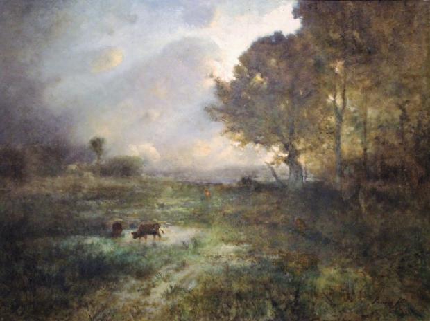 George Inness, (American, 1854-1926), The Sunburst, oil on board. Castellani Art Museum of Niagara University Collection, Gift of Dr. and Mrs. Armand J. Castellani, 1983.
