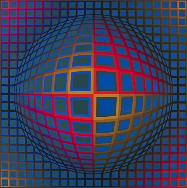 Victor Vasarely (French, born Hungary, 1906-1997).&nbsp;Vega-Nor, 1969. Oil on canvas, support: 78 3/4 x 78 3/4 inches (200.03 x 200.03 cm); framed: 80 x 80 1/2 x 3 inches (203.2 x 204.47 x 7.62 cm). Collection Albright-Knox Art Gallery, Buffalo, New York; Gift of Seymour H. Knox, Jr., 1969 (K1969:29). © Fondation Vasarely / Artists Rights Society (ARS), New York / ADAGP, Paris.
