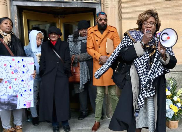 A rally last weekend to call out Buffalo police and media for transphobia in recording and reporting the murder of&nbsp;Tonya “Kita” Harvey. Photo by Harper Bishop.
