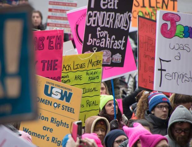 Thousands of marchers gathered in Niagara Square on Sunday, January 21. Photo by Michael I. Niman.
