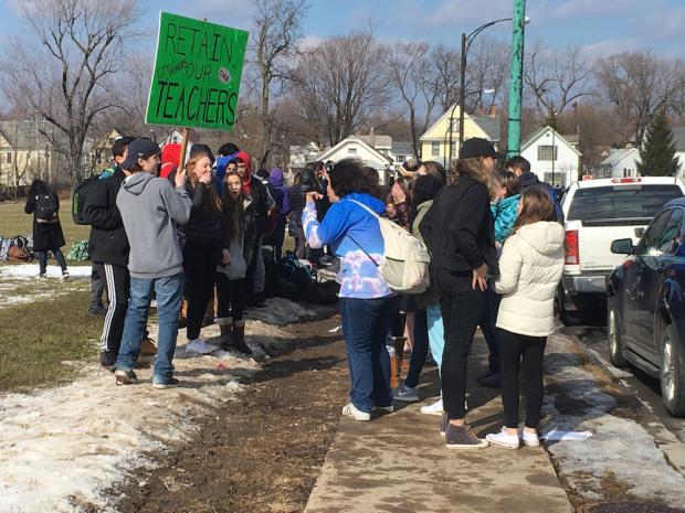 City Honors students protest faculty cuts at their school last month.
