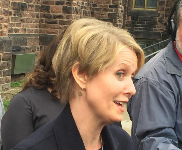 Cynthia Nixon, endorsed by the Working Families Party and running for the Democratic nomination for governor this fall, held a press conference outside Babeville's 9th Ward on April 25.
