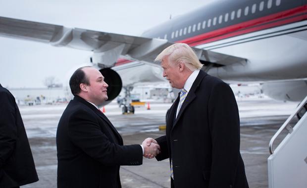 Erie County GOP chairman Nick Langworthy greets Donald Trump. Photo courtesy&nbsp;of office of Nick Langworthy.
