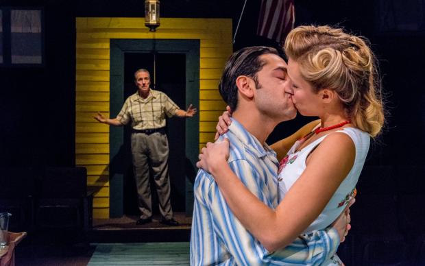 Peter Palmisano, Anthony Alcocer, and Candice Kogul in All My Sons.&nbsp;Photo by Gene Witkowski.
